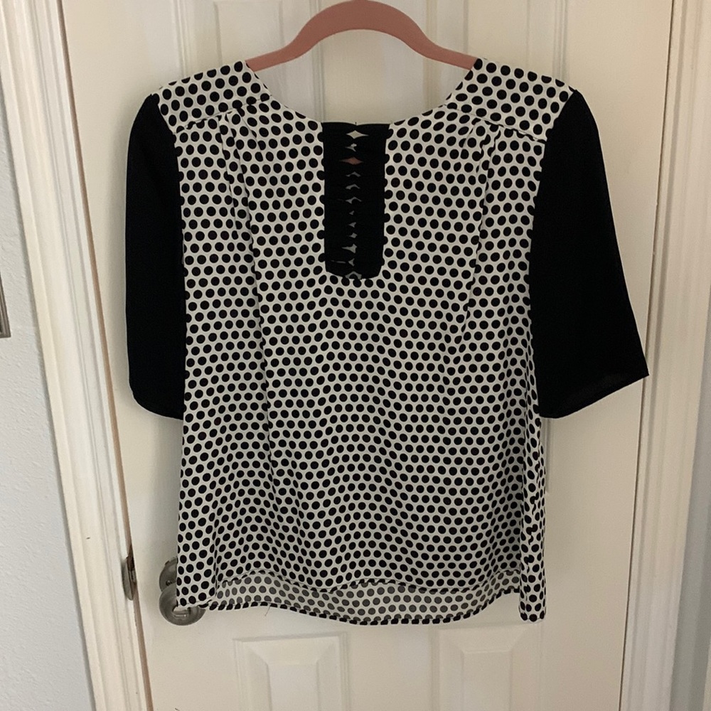 Milly black and white polka dot silk top in size 10